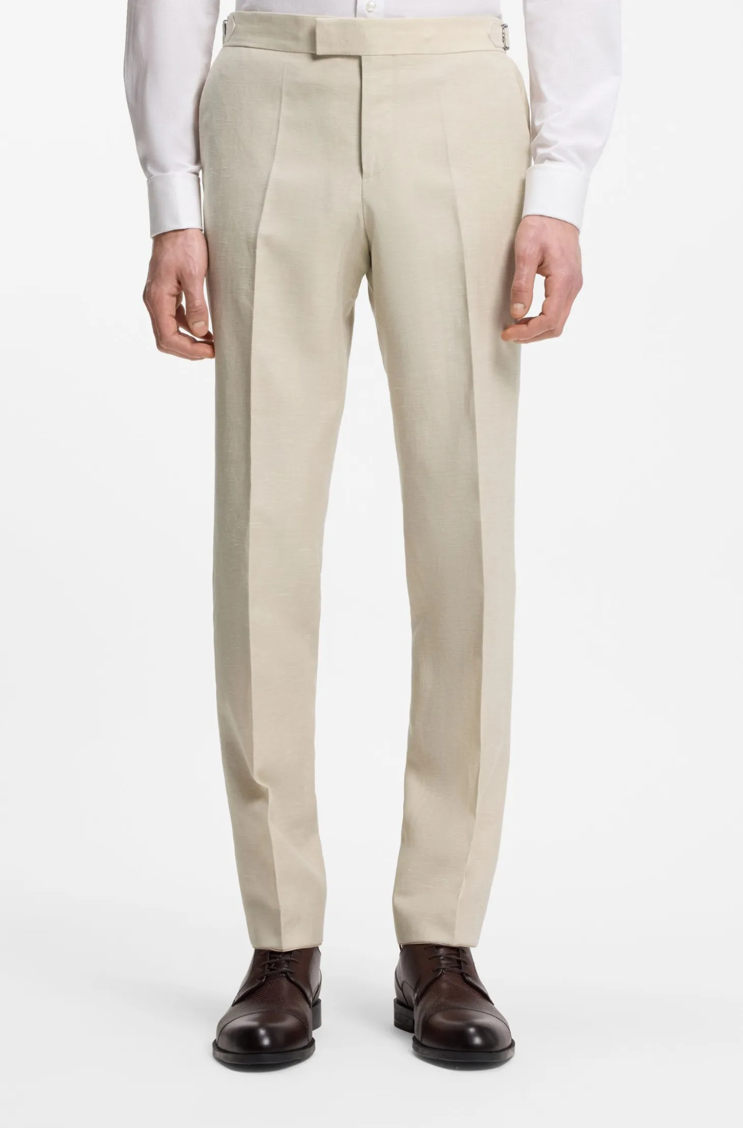 Two-piece slim-fit tuxedo suit in virgin wool and linen