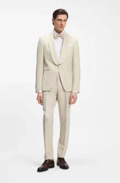 Two-piece slim-fit tuxedo suit in virgin wool and linen