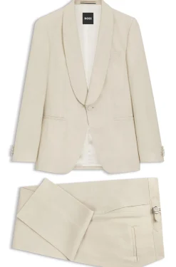 Two-piece slim-fit tuxedo suit in virgin wool and linen