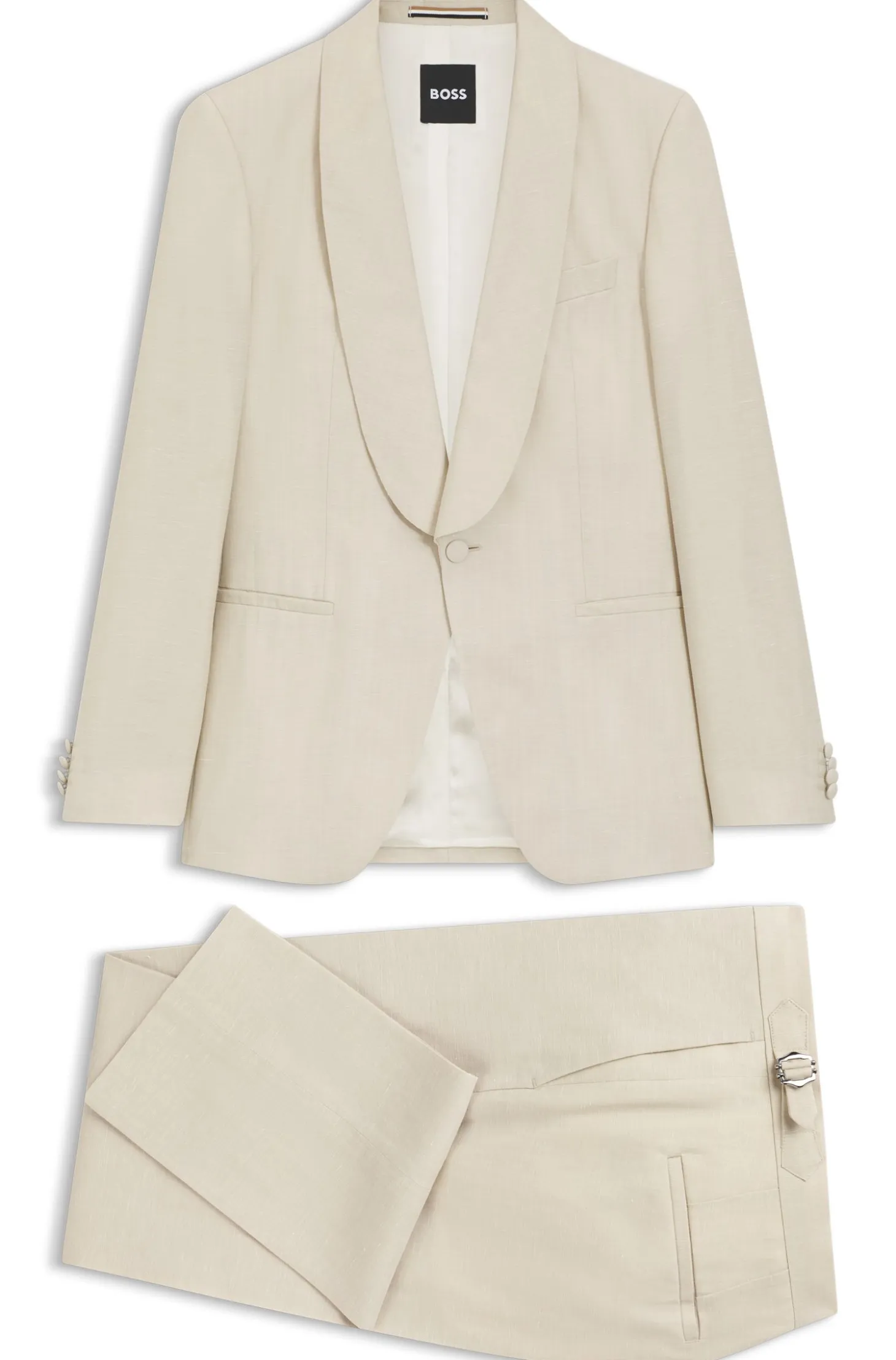 Two-piece slim-fit tuxedo suit in virgin wool and linen