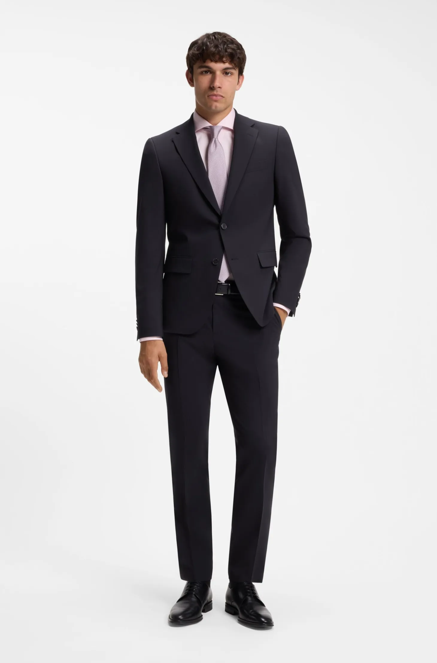 Two-piece suit in a melange stretch-wool blend