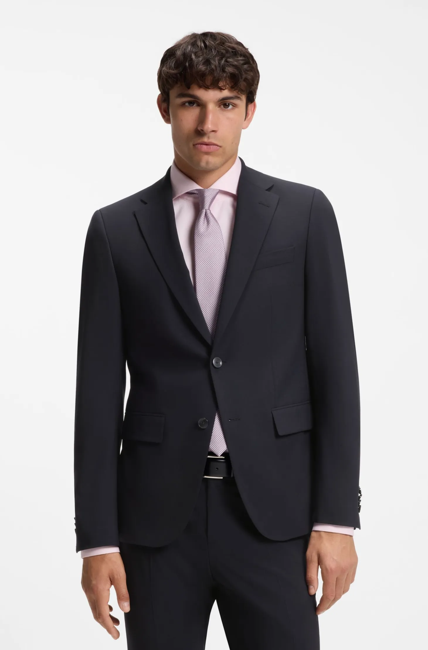 Two-piece suit in a melange stretch-wool blend