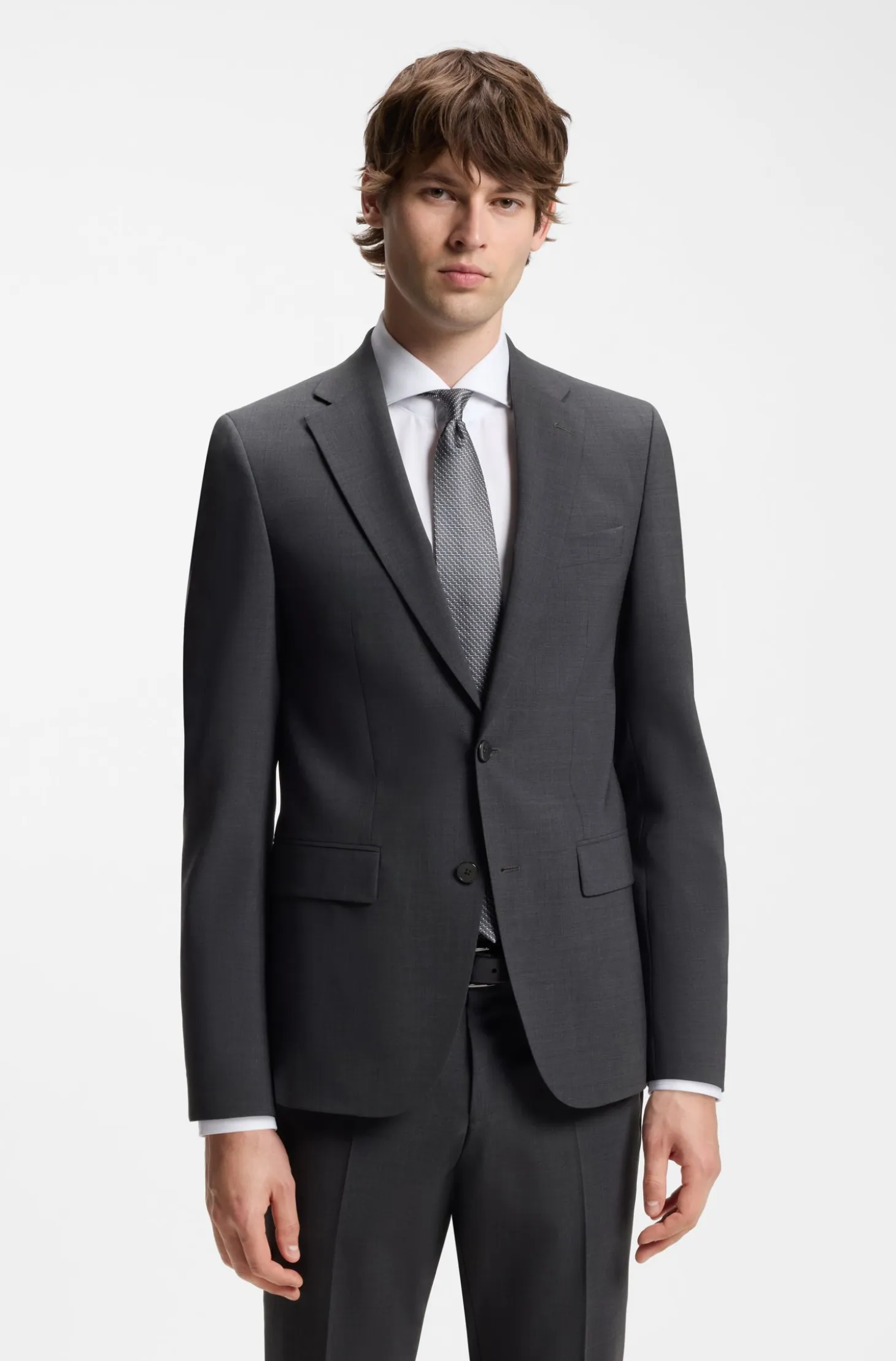 Two-piece suit in a melange stretch-wool blend