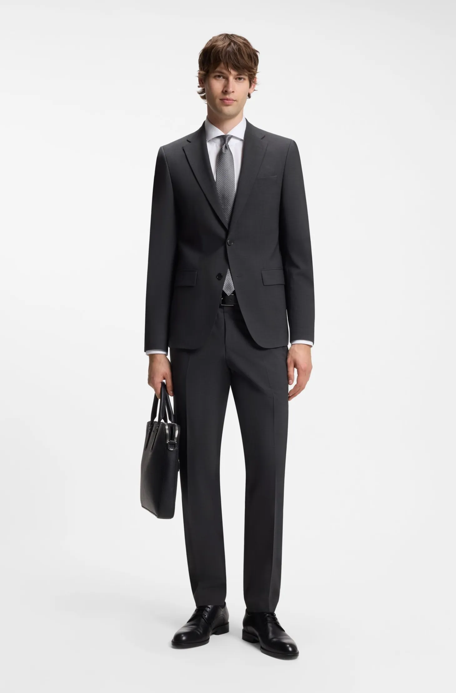 Two-piece suit in a melange stretch-wool blend