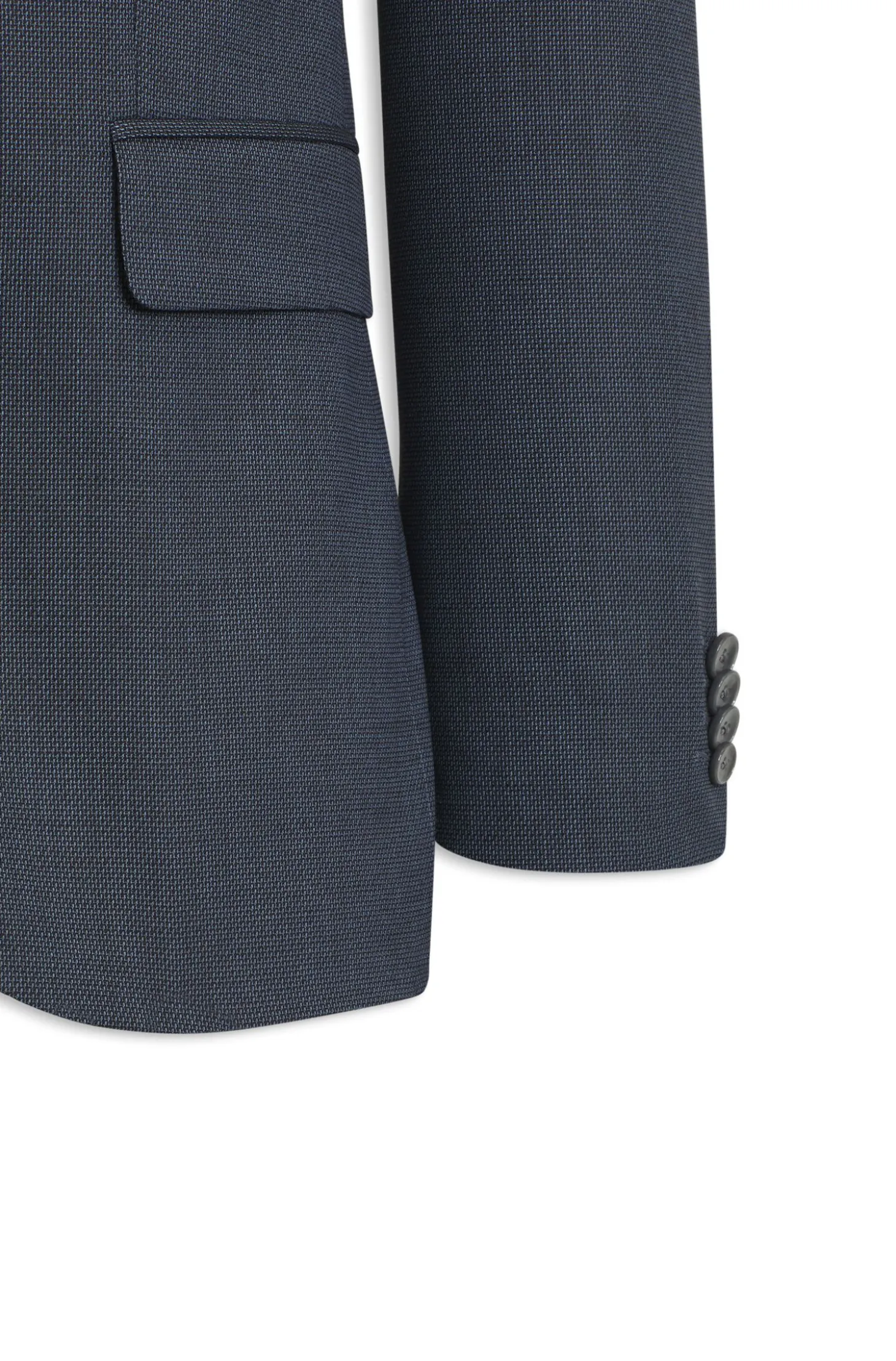 Two-piece suit in micro-patterned stretch fabric