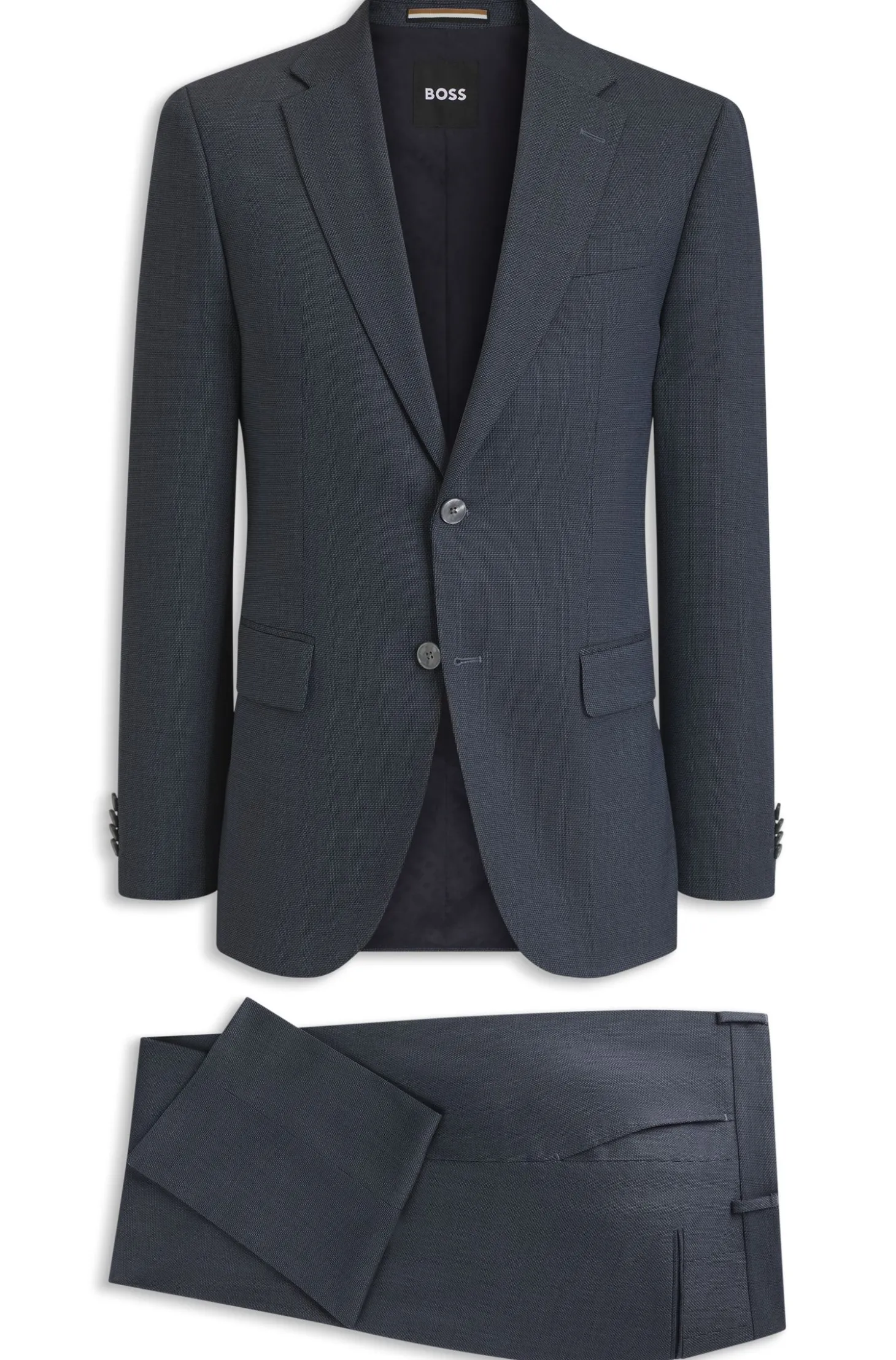 Two-piece suit in micro-patterned stretch fabric