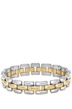 Two-tone link bracelet with engraved logo