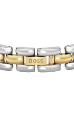 Two-tone link bracelet with engraved logo