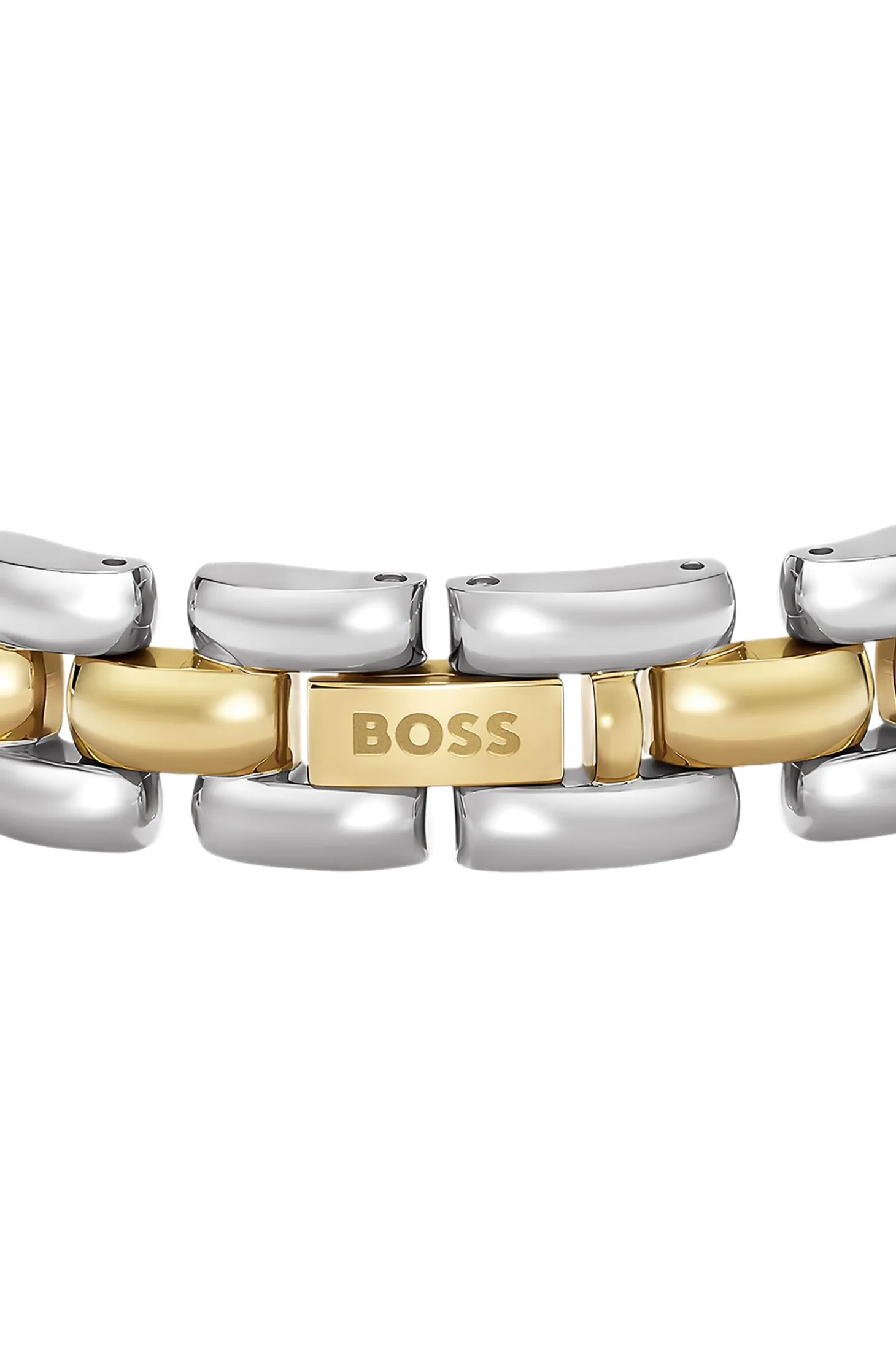 Two-tone link bracelet with engraved logo
