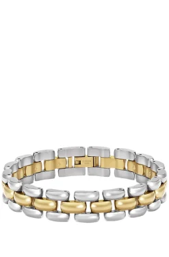 Two-tone link bracelet with engraved logo
