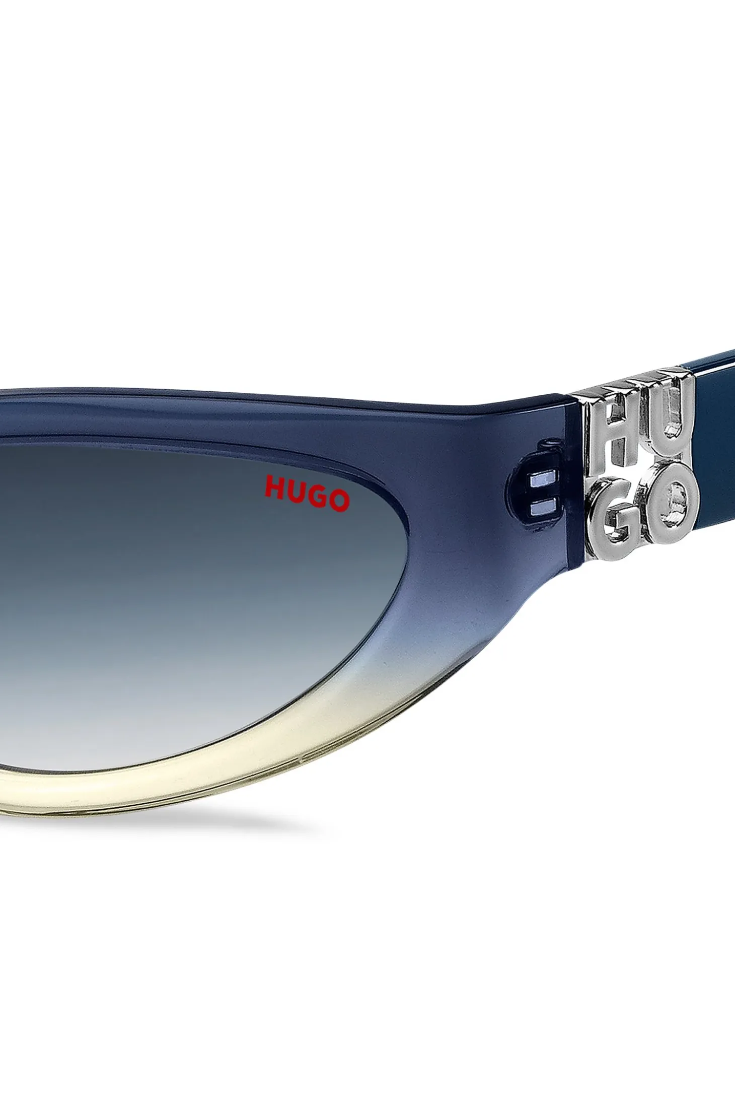 Two-tone sunglasses in blue and yellow acetate