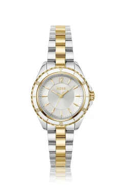 Two-tone watch with epoxy-filled bezel