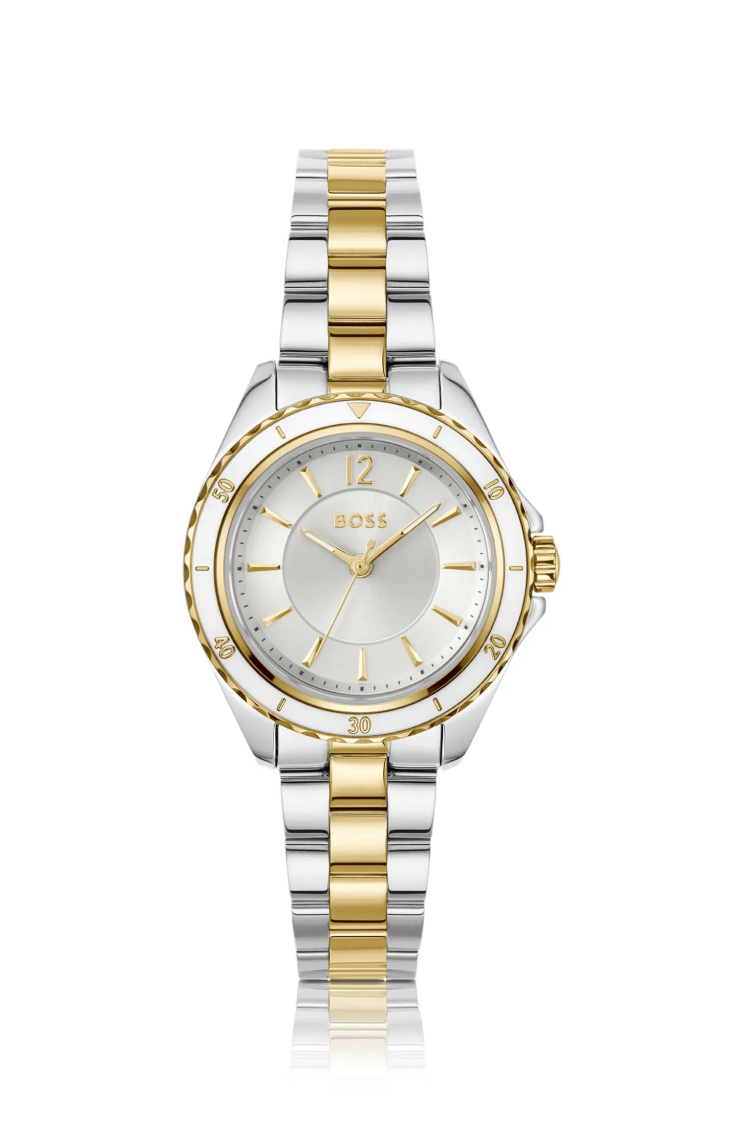 Two-tone watch with epoxy-filled bezel