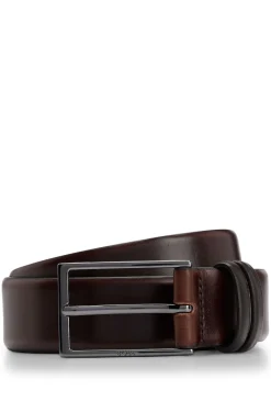 Vegetable-tanned leather belt with gunmetal hardware