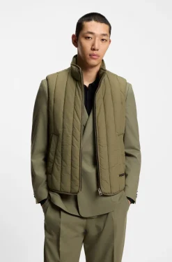 Vertical-quilted gilet with logo detail