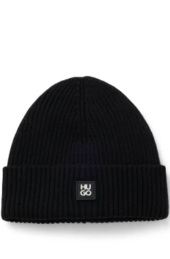 Virgin-wool beanie hat with stacked logo