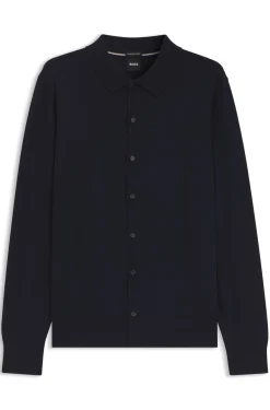 Virgin wool cardigan with a polo collar