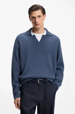 Virgin-wool sweater with Johnny collar