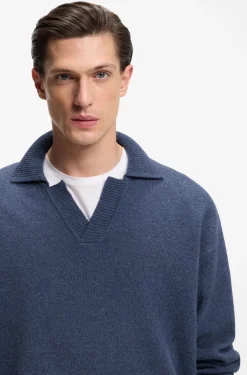 Virgin-wool sweater with Johnny collar