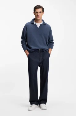 Virgin-wool sweater with Johnny collar