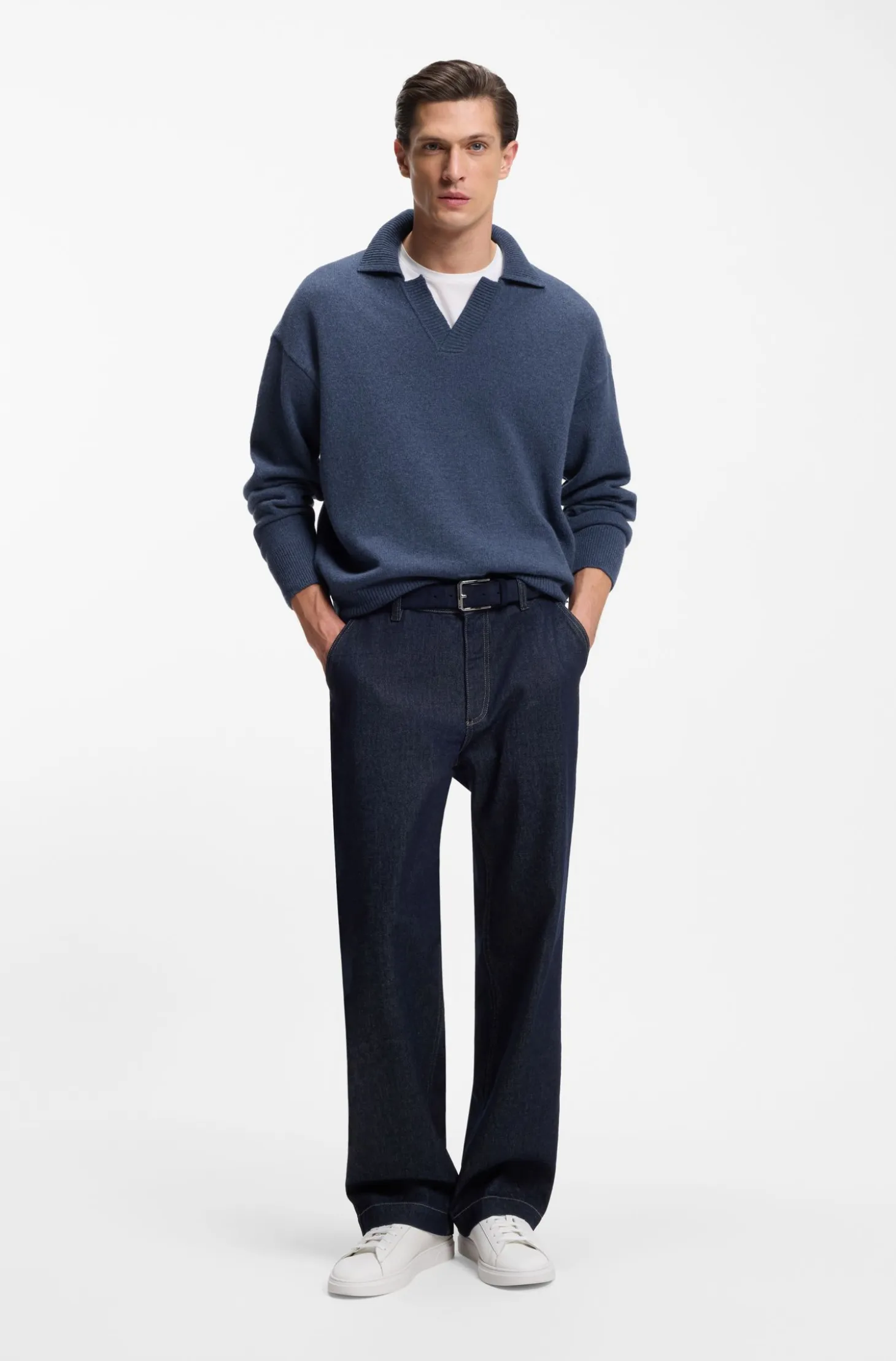 Virgin-wool sweater with Johnny collar