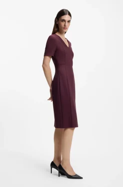 V-neck business dress with seam details