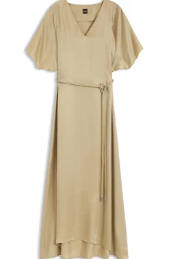 V-neck dress with buckled spaghetti belt