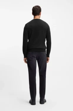 V-neck sweater in cotton and cashmere with logo patch
