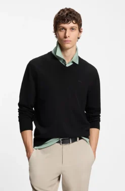 V-neck sweater in cotton with logo embroidery