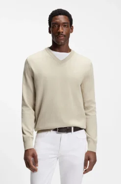 V-neck sweater in cotton with logo embroidery