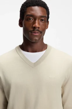 V-neck sweater in cotton with logo embroidery