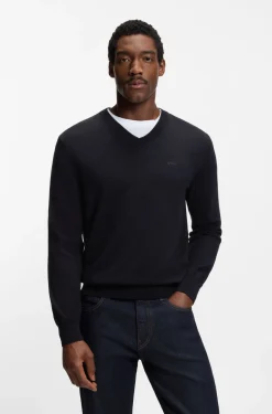 V-neck sweater in cotton with logo embroidery