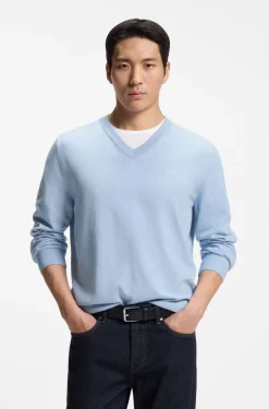 V-neck sweater in cotton with logo embroidery