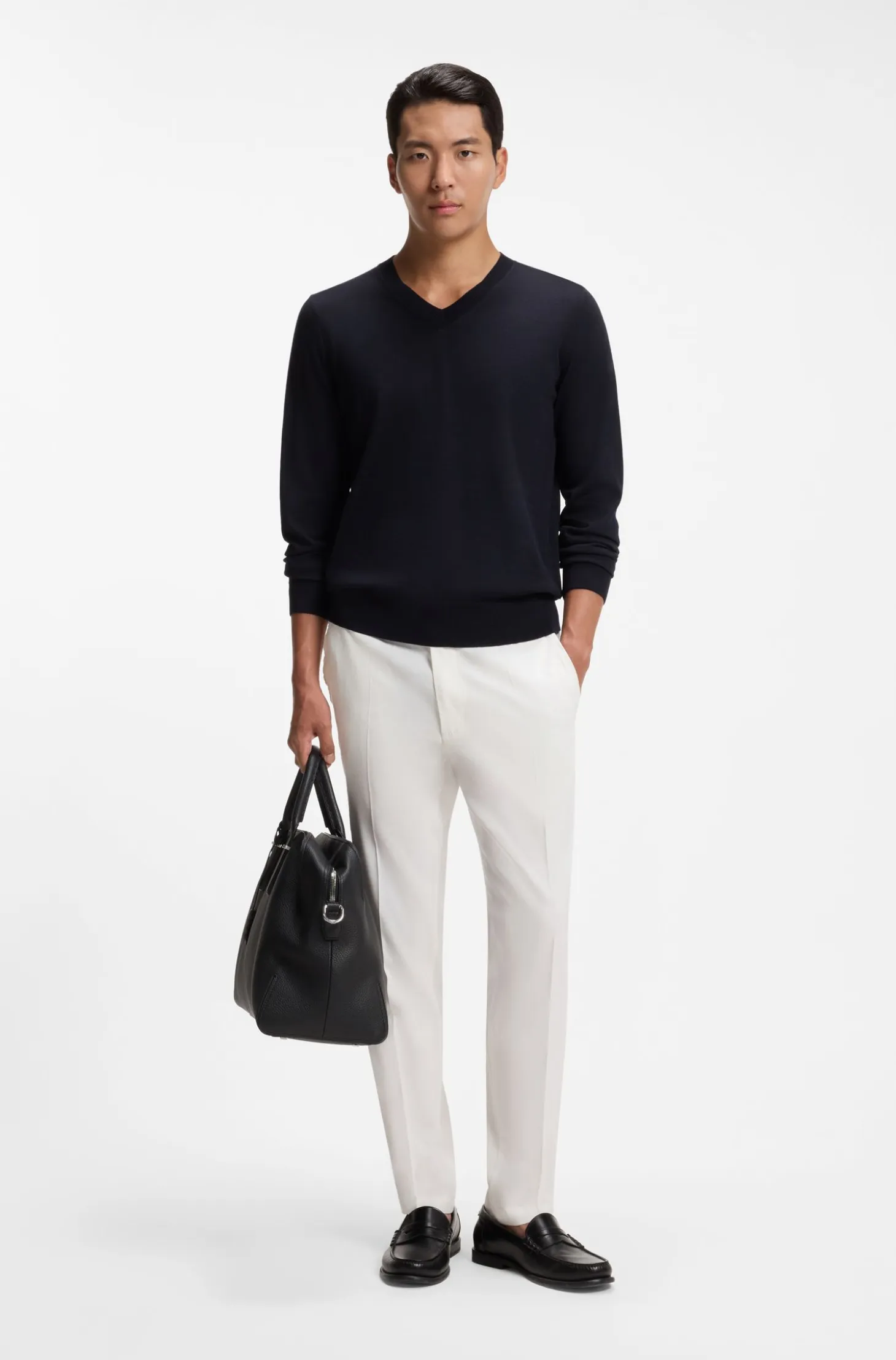 V-neck sweater in extra-fine merino wool