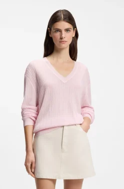 V-neck sweater with semi-sheer structure