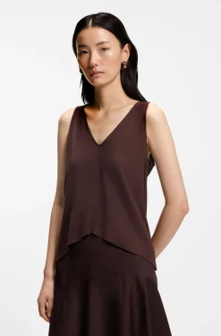V-neck top in cotton and linen