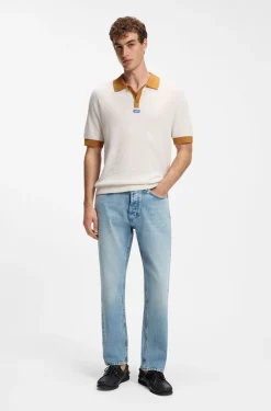 Waffle-knit polo in cotton with contrast trims