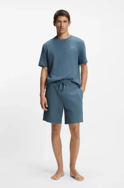 Waffle-structured pyjama shorts with embroidered logo