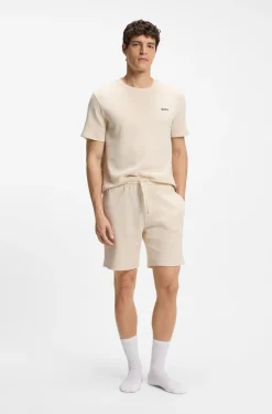 Waffle-structured pyjama shorts with embroidered logo