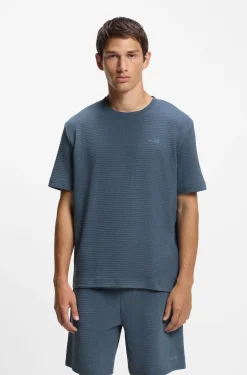 Waffle-structured pyjama T-shirt with embroidered logo