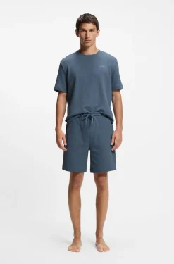 Waffle-structured pyjama T-shirt with embroidered logo