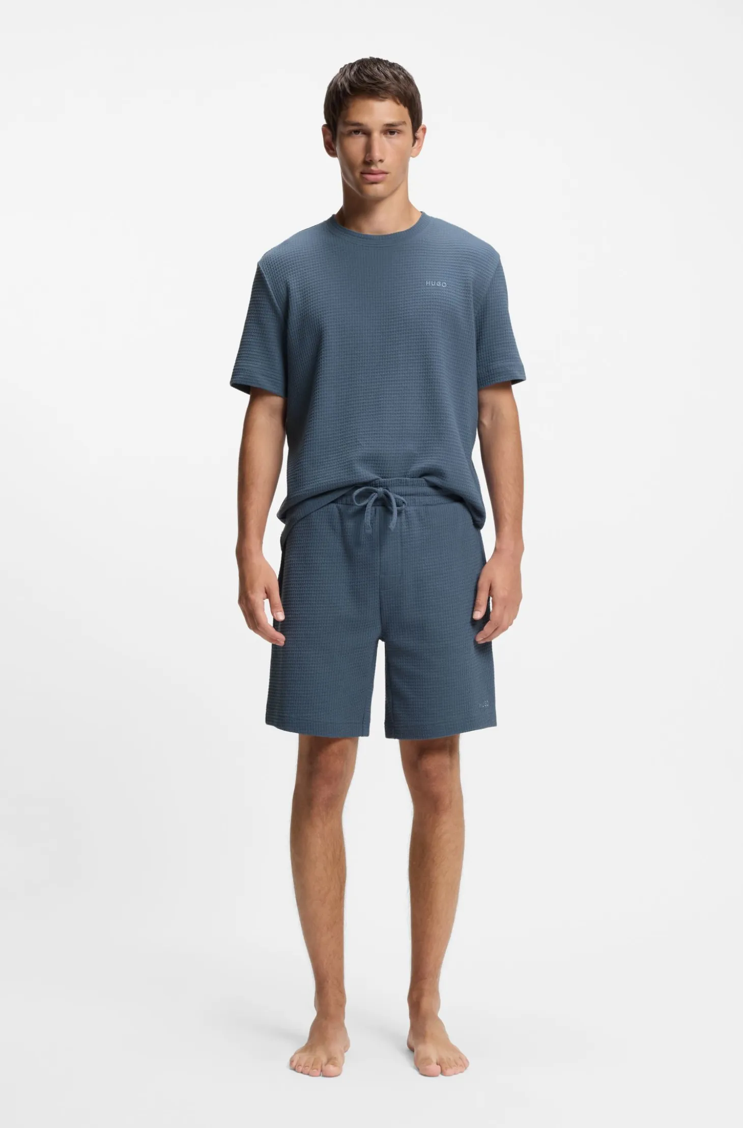 Waffle-structured pyjama T-shirt with embroidered logo