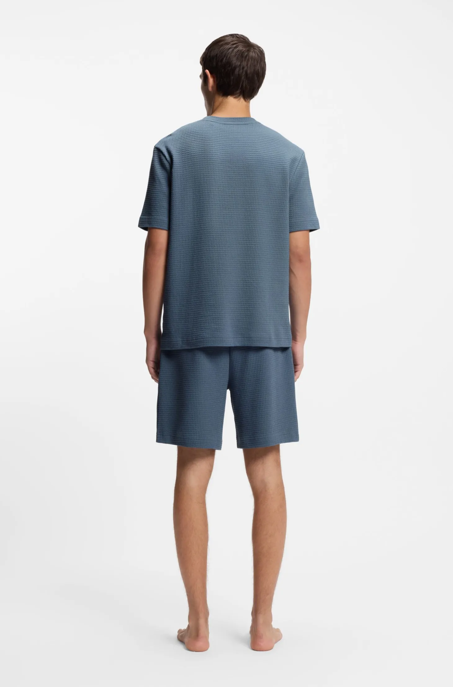 Waffle-structured pyjama T-shirt with embroidered logo