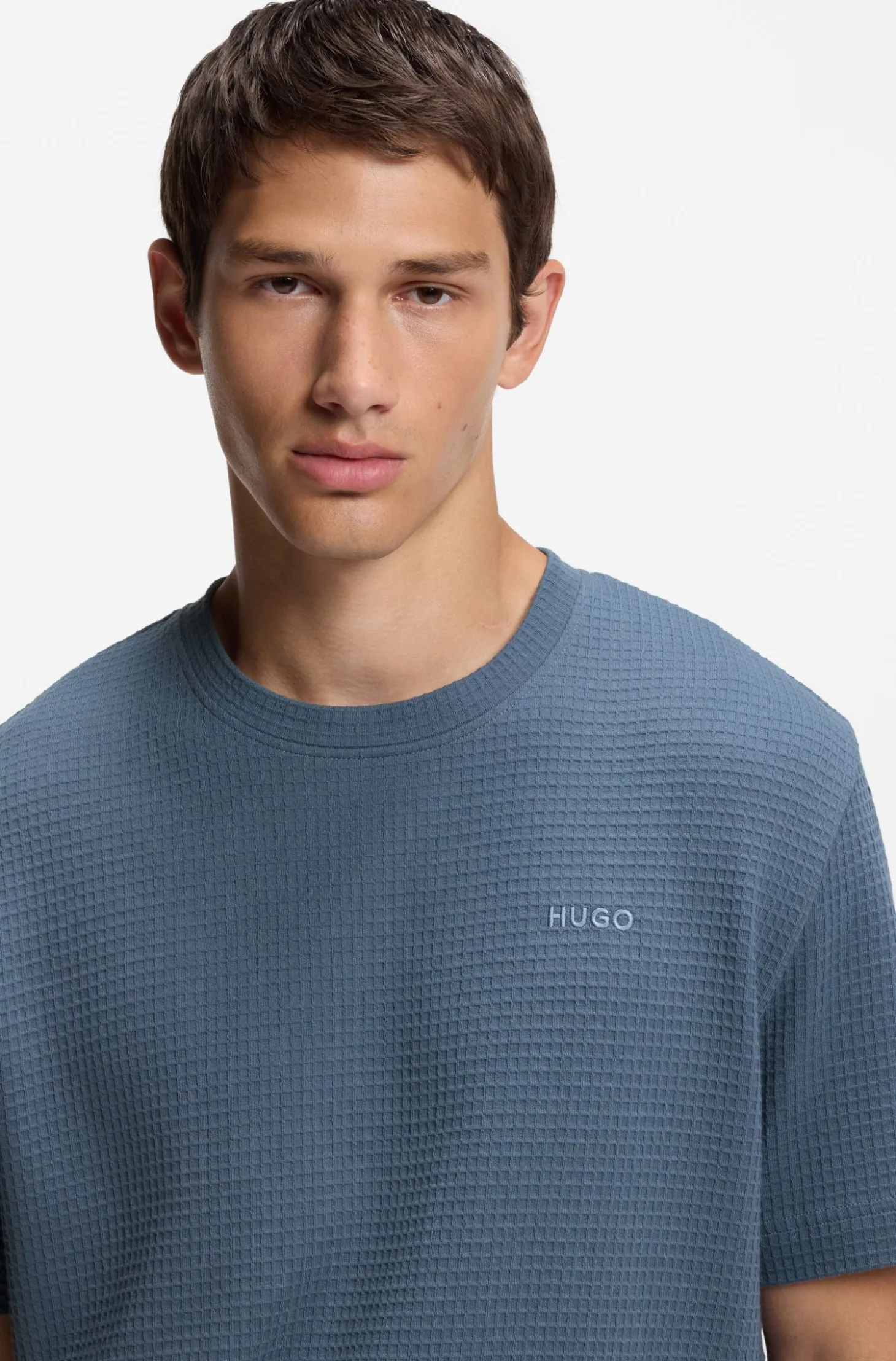 Waffle-structured pyjama T-shirt with embroidered logo