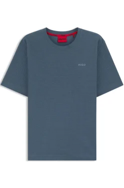Waffle-structured pyjama T-shirt with embroidered logo
