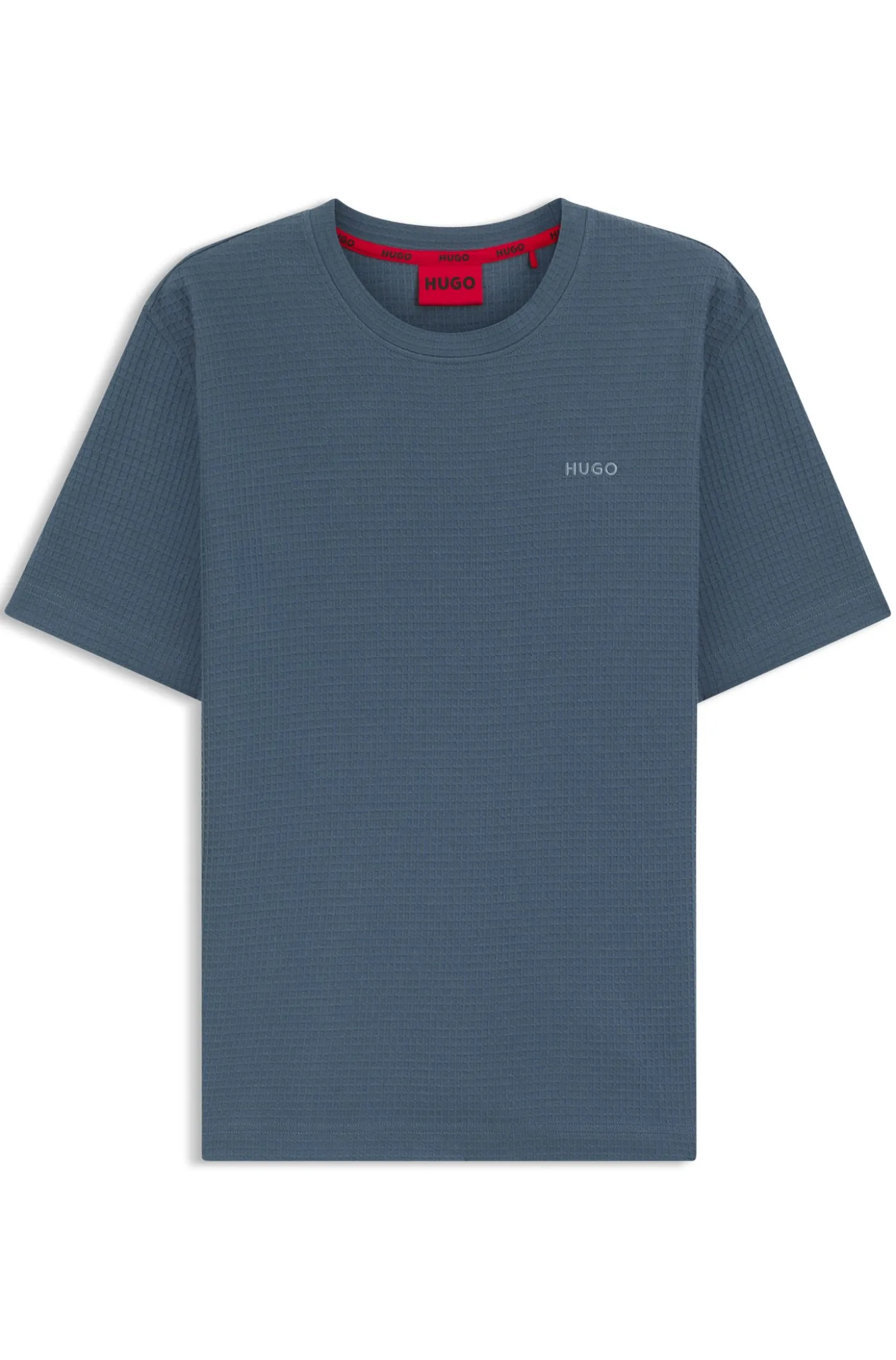 Waffle-structured pyjama T-shirt with embroidered logo