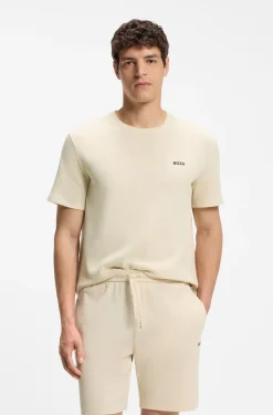 Waffle-structured pyjama T-shirt with embroidered logo