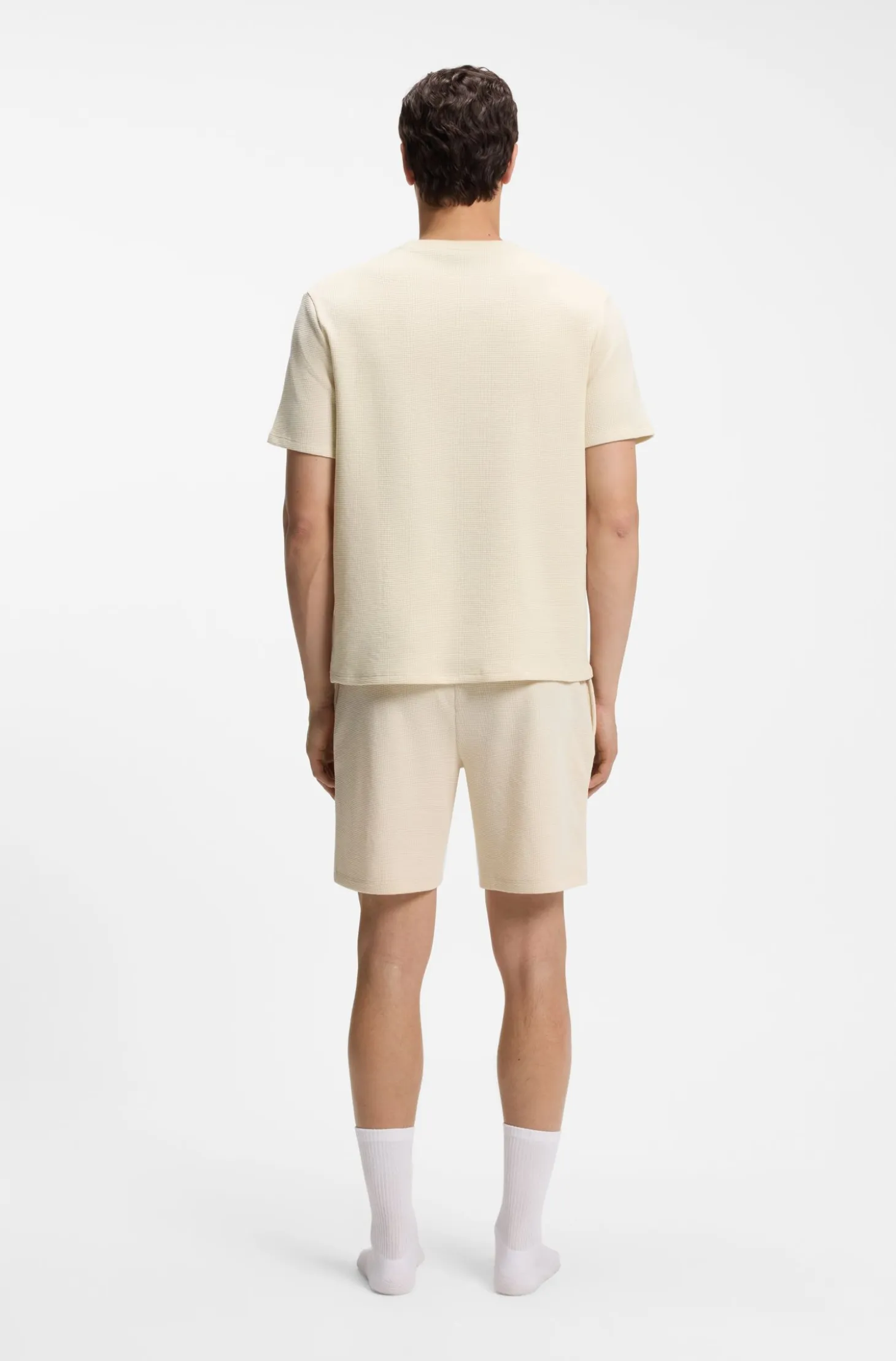 Waffle-structured pyjama T-shirt with embroidered logo