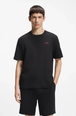 Waffle-structured pyjama T-shirt with embroidered logo