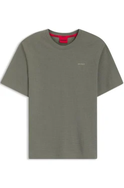 Waffle-structured pyjama T-shirt with embroidered logo